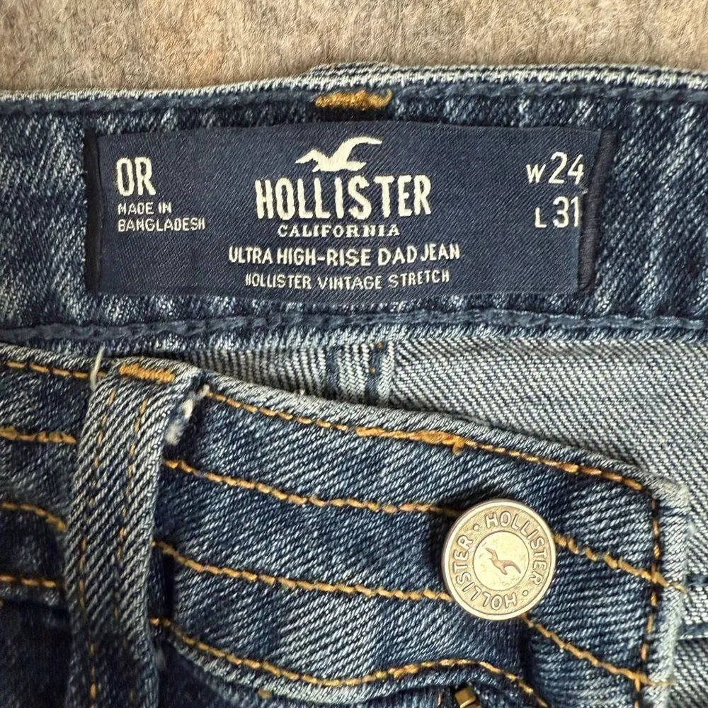 Vintage Hollister Dad‎ Jeans Women's 24 X 31 Blue Denim Cotton Ultra High Rise